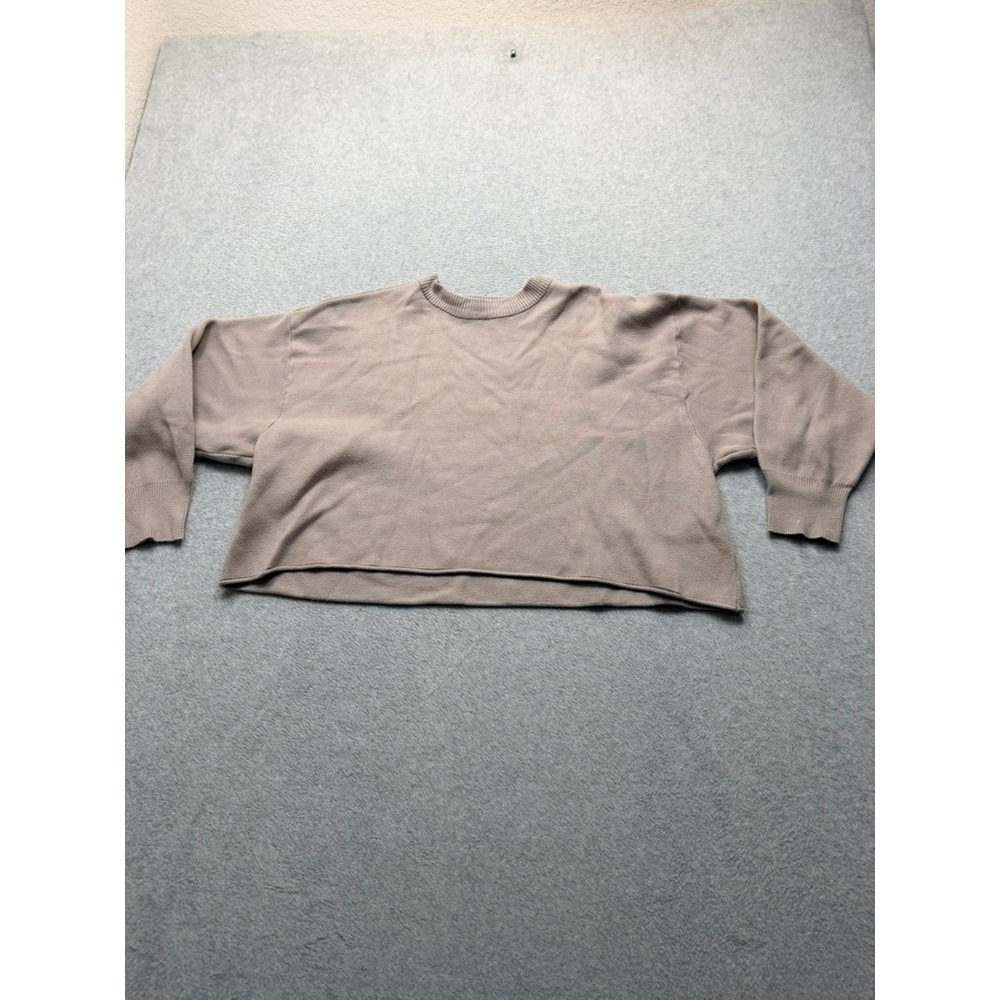 Zara Womens Cropped Crew Neck Sweater Mauve Tan Drop Shoulder Knit Pullover Top